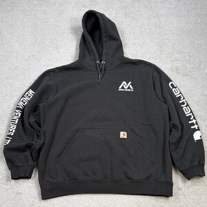 Carhartt K288 Black Midweight Hoodie XL Pullover Workwear Logo Sleeve